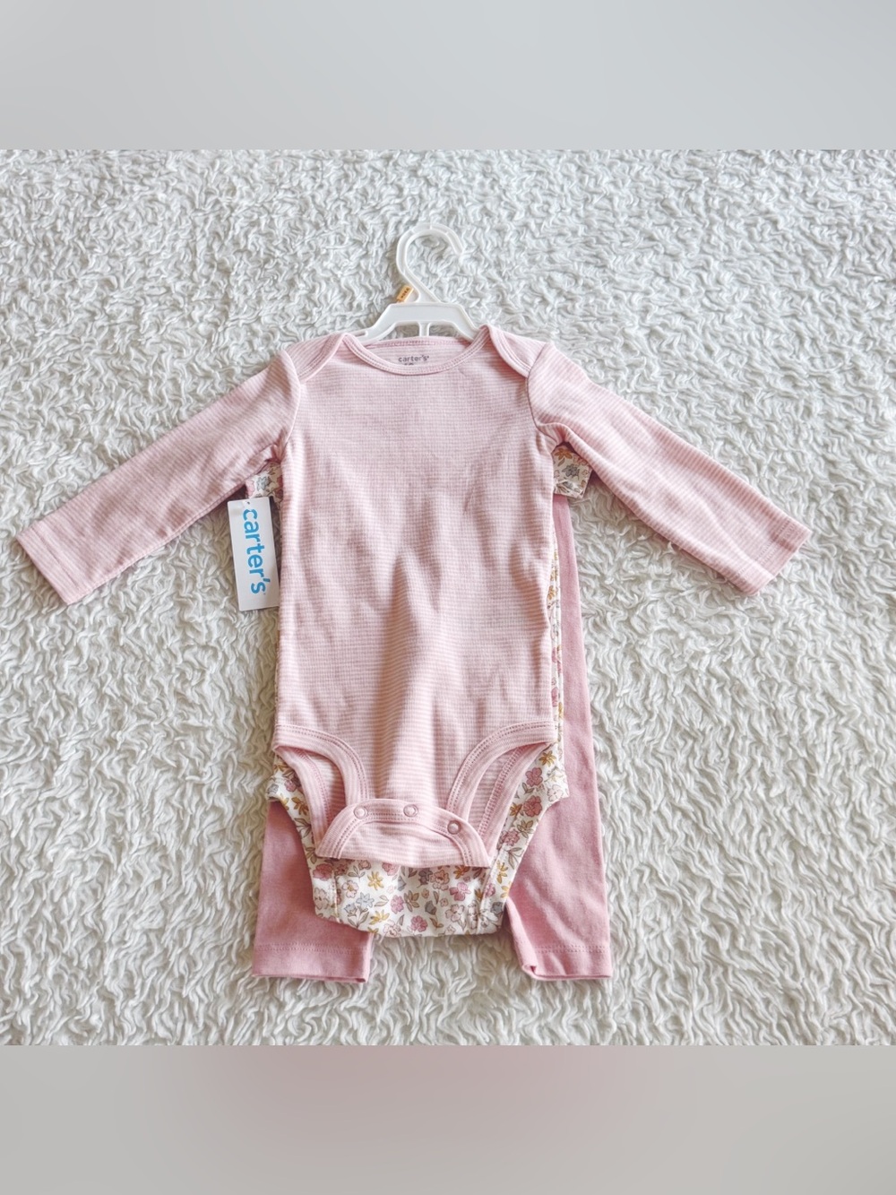 Carters Baby Girl 3 Piece Pink Striped Floral Matching Layette Set 12 Months NWT